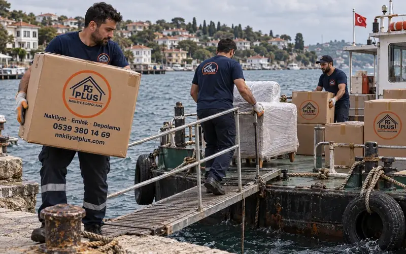 Adalar evden eve nakliyat; logolu taşıma aracı, temsili görsel