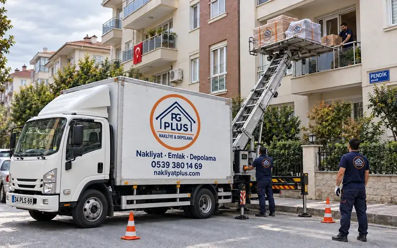 Pendik evden eve nakliyat; logolu taşıma aracı, temsili görsel